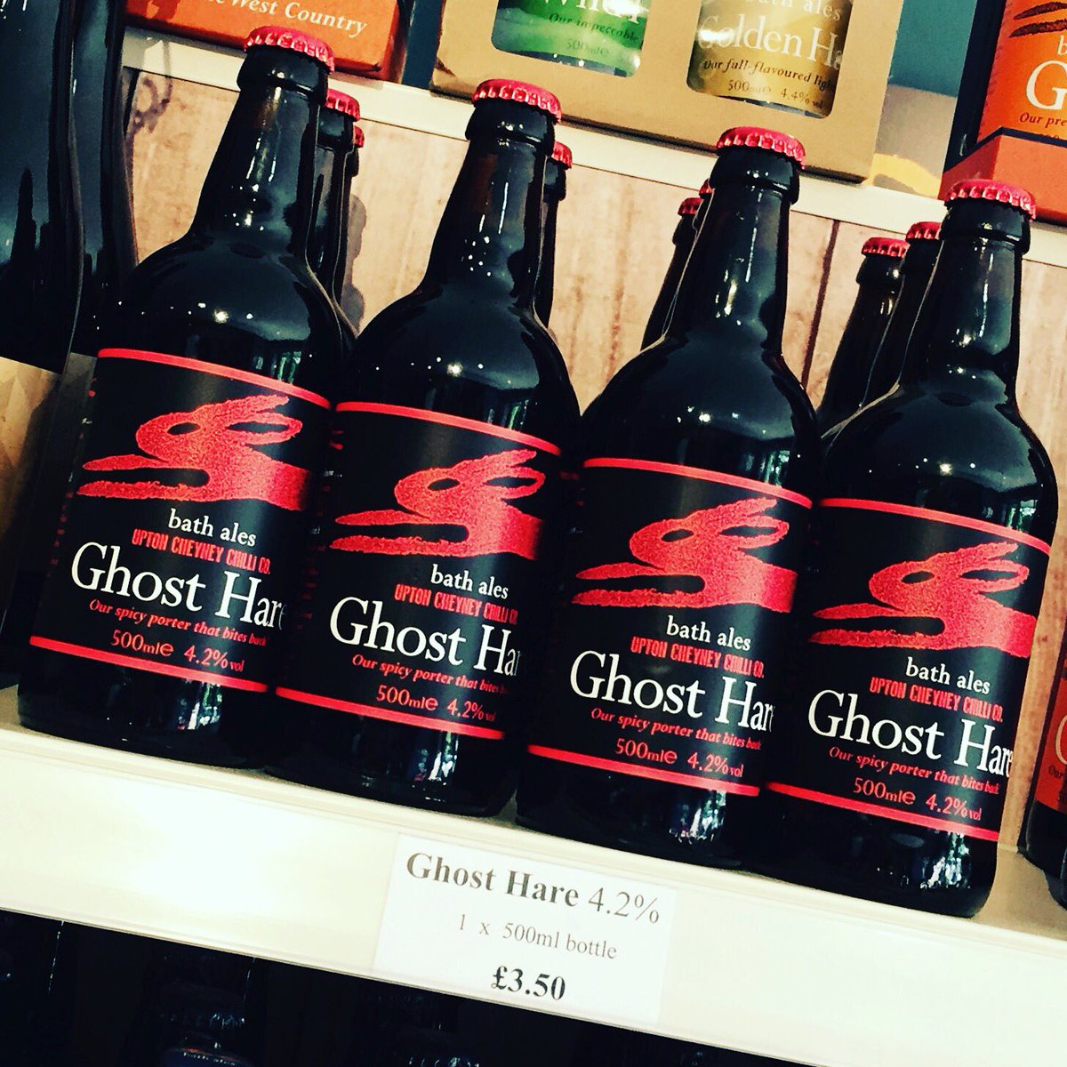 Back in our brewery shop - #GhostHare, our porter with a chilli kick thanks to @Chilli_Farmer's ghost chillies