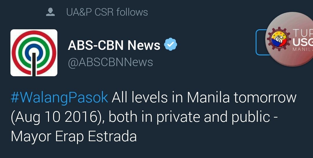 TUPManilaUSG's tweet image. #WalangPasok ALL LEVELS MANILA ¦ August 10, 2016 Wednesday. Please be guided accordingly