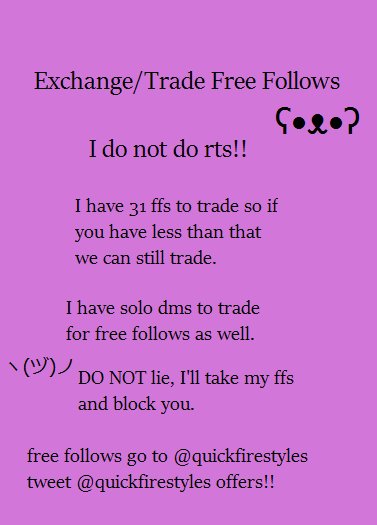 serenityxstyles's tweet photo. exchange free follows

i have 31 ffs

i do not rt

tweet @quickfirestyles https://t.co/eO7yBrUnKG