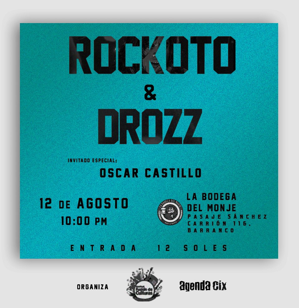 agendacix's tweet photo. #Rock en #Barrancoen 12 de agosto #Drozz y #Rockoto
Leer https://t.co/xypHUliqGX
Evento https://t.co/KZfNBI2tVJ https://t.co/yPdg5nhWRB
