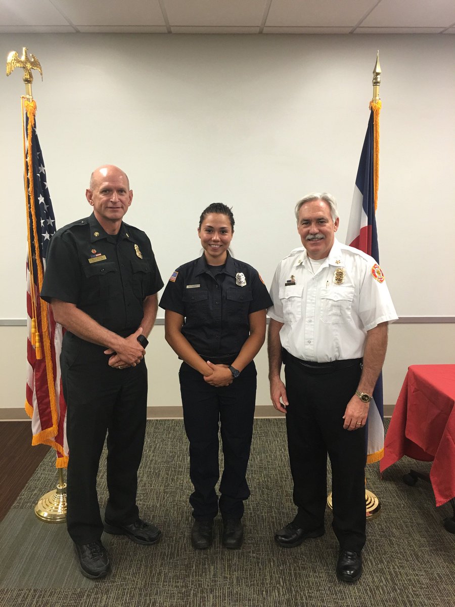 GJFDPIO's tweet photo. The Chiefs with newly promoted Paramedic Krista Parker. She just returned from 6 maths in Denver for the program. https://t.co/X31kSjq3St