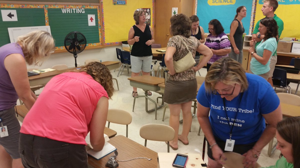 jonathanspike's tweet photo. Some @greenbayschools teachers trying to save the world in #BreakoutEDU - will they make it out in time?! #SLA16 https://t.co/i6GNDgSvKD