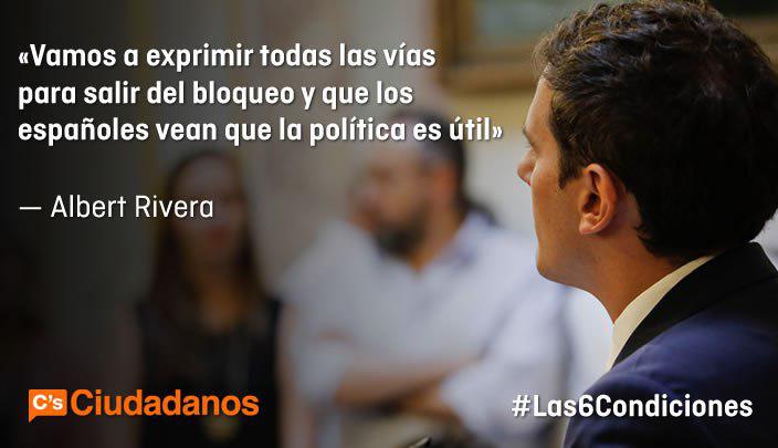 CiudadanosCs's tweet photo. .@Albert_Rivera "Hay posibilidades de solución al bloqueo, pero hace falta voluntad política" #Las6Condiciones https://t.co/ItrYCqxlW9