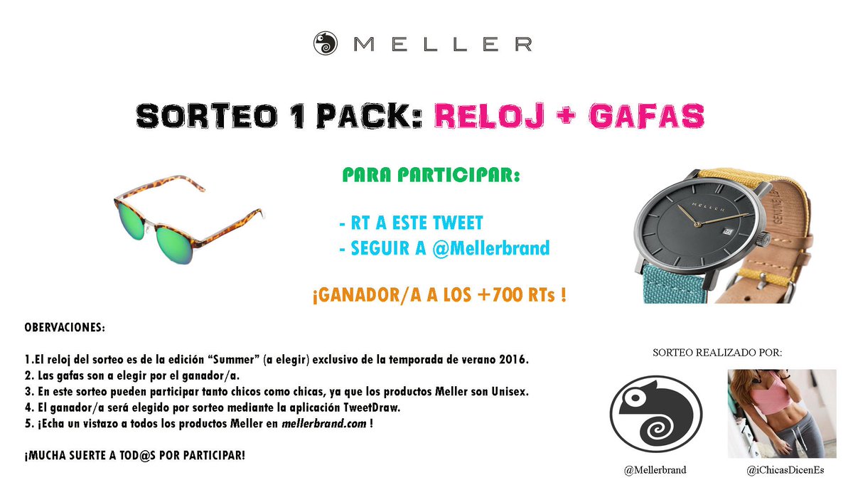 iChicasDicenEs's tweet photo. SORTEO 1 PACK RELOJ + GAFAS MELLER UNISEX ⌚ 🕶  PARA PARTICIPAR:

- RT A ESTE TWEET
- SIGUE A @Mellerbrand https://t.co/2TXYeBpr2D