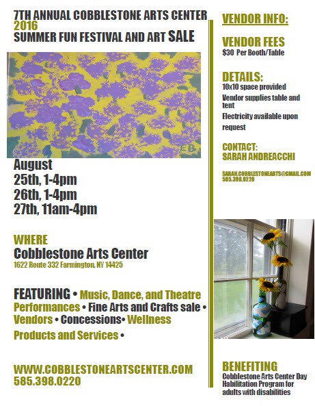 RocArtisans's tweet photo. Call for Artists: Cobblestone’s 7th Annual Summer Fun Festival and Art Sale https://t.co/9uLqFx2bHb https://t.co/1vGDHsXpcC