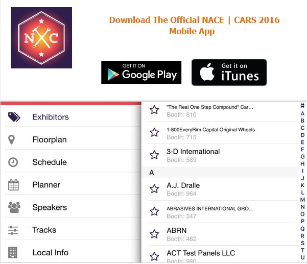 a2zDigitalMedia's tweet photo. #NACECARS Mobile App: Exhibitor List, Expo Floor Maps, Session Details and More: https://t.co/cAX2GnHkrf @NACE_Expo https://t.co/NgsDIE3UmY