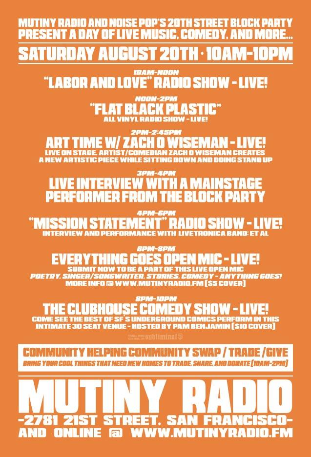 AlexIsMusician's tweet photo. We're hitting the airwaves on @MutinyRadio_SF on 8/20 at 4pm part of @noisepop's 20th st. #BlockParty. Tune in 👊 https://t.co/bRwcPRLL5x