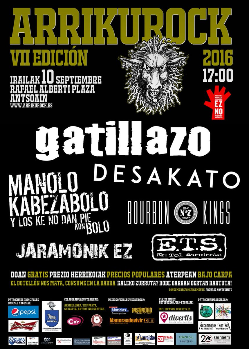 Aquí tenemos el cartel final del Arrikurock, gracias a todos y cada uno de los patrocinadores, sois los mejores!!