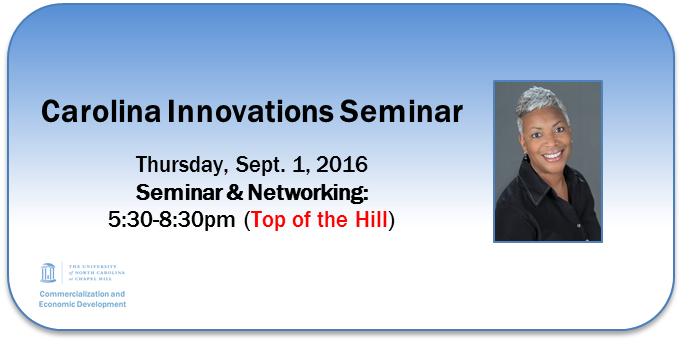 Seminar's back 9/1 (note location)! Karen LeVert speaks on univ. technology commercialization and entrepreneurship.