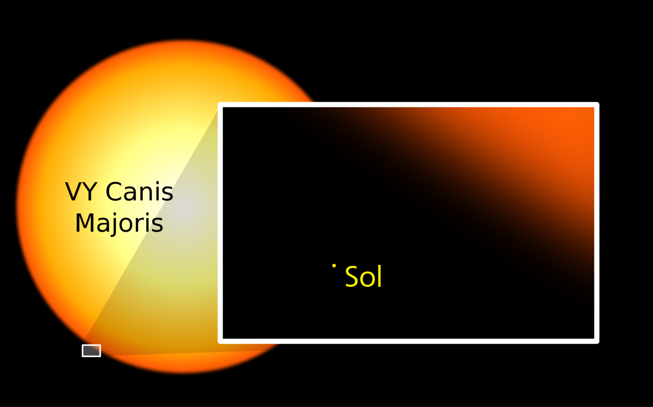 Planetario Medellín on Twitter: "El tamaño del Sol comparado VY Canis Majoris (VY CMa), una de las estrellas conocidas más grandes y luminosas. 😱 https://t.co/3u0Cu9q5ij" / Twitter