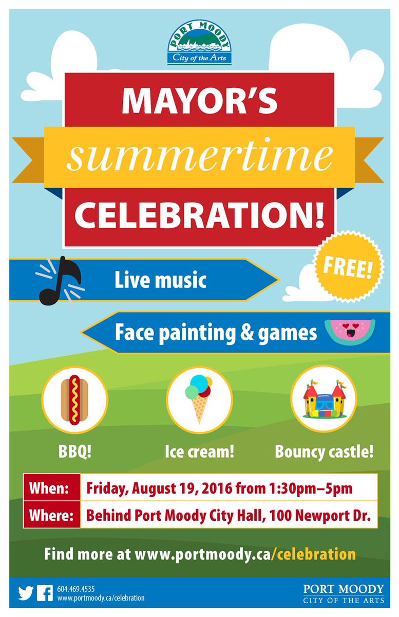 Join Mayor &amp; Council as they celebrate summer with a family fun BBQ at Port Moody City Hall  Aug.19th. #PortMoody