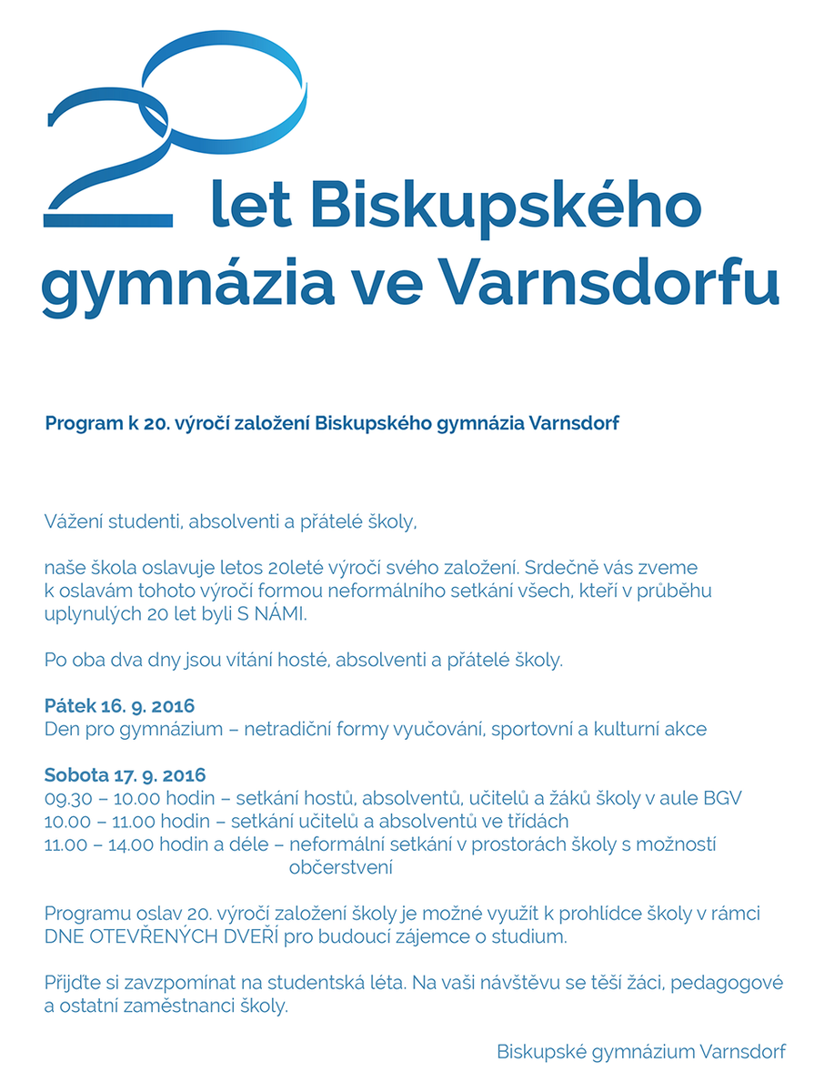 BGVarnsdorf's tweet photo. Srdečně Vás zveme na 20. výročí založení Biskupského gymnázia Varnsdorf. https://t.co/UWumAvKuOx