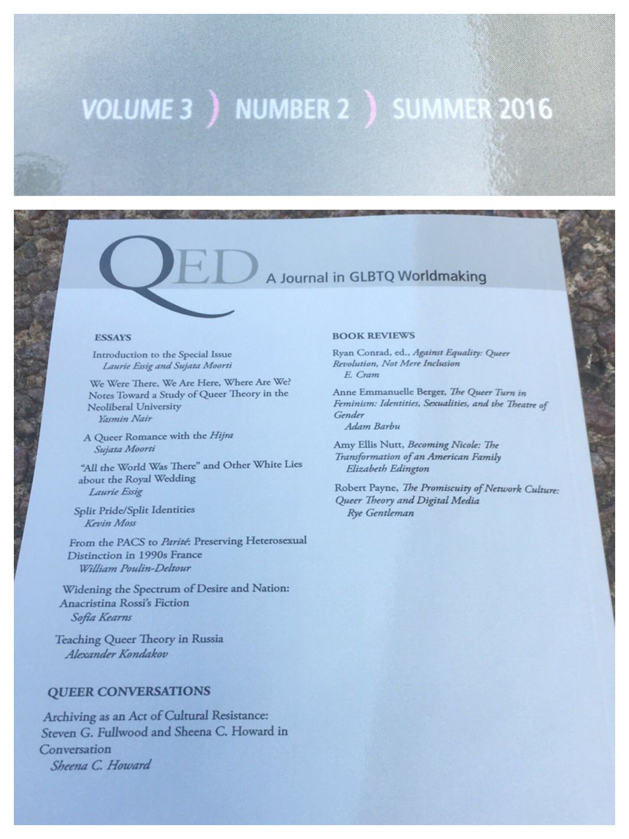 Out now: QED 3.2, our summer Special Issue, guest edited by Laurie Essig and Sujata Moorti.