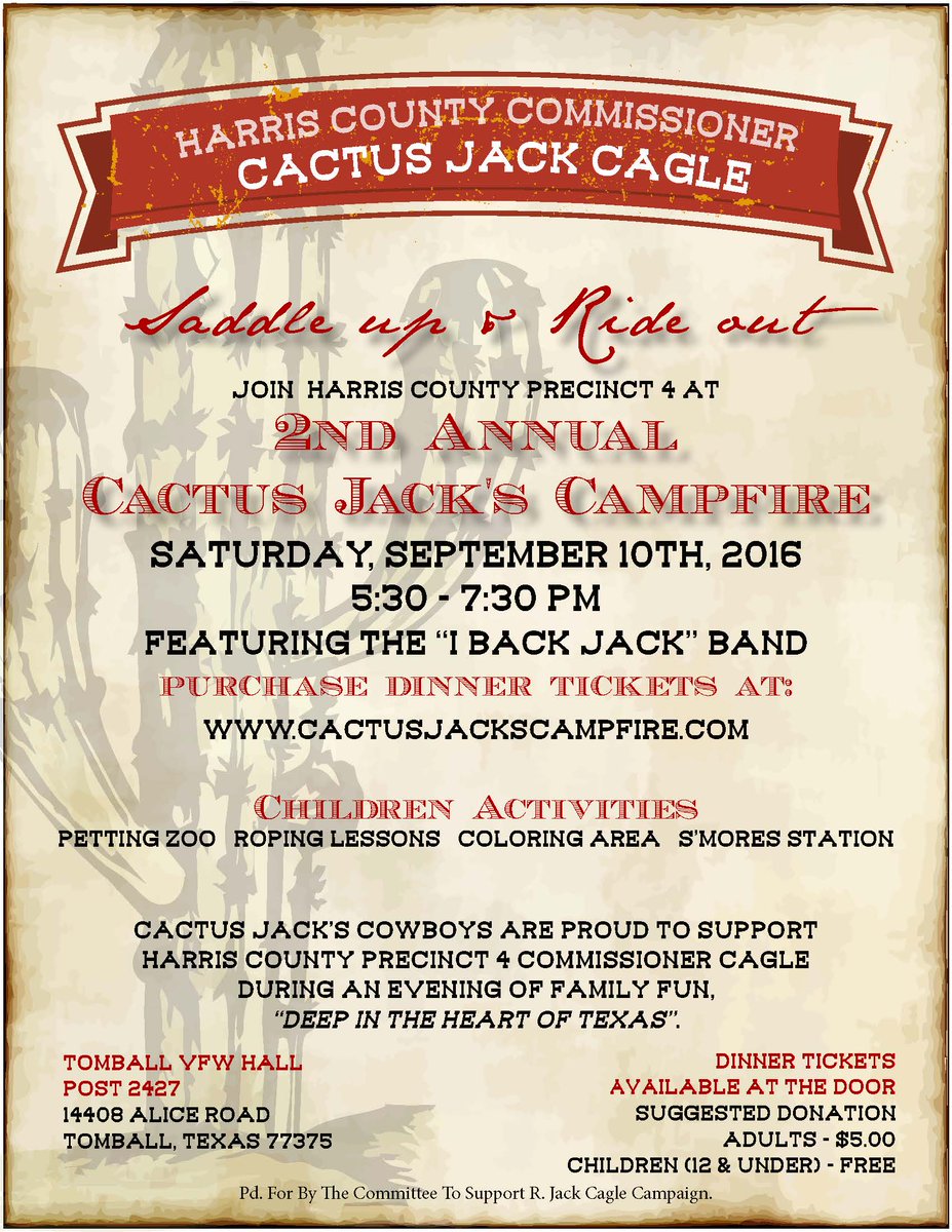 CactusCampfire's tweet photo. @ConstableHerman please join us for Harris County Commissioner Cagle "Funraiser" https://t.co/CBfHKgQg6J