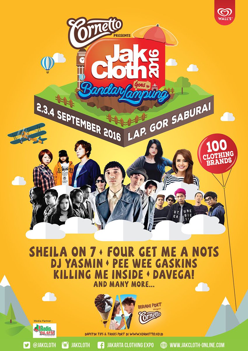 JakCloth goes to Lampung! 2-4 September 2016!  <a href="/CornettoID/">Cornetto Indonesia</a> #Cornettoid <a href="/sheilaon7/">Sheila On 7</a> @KILLINGMEINSIDE <a href="/DJ_Yasmin/">Fahria Yasmin Baladraf</a>