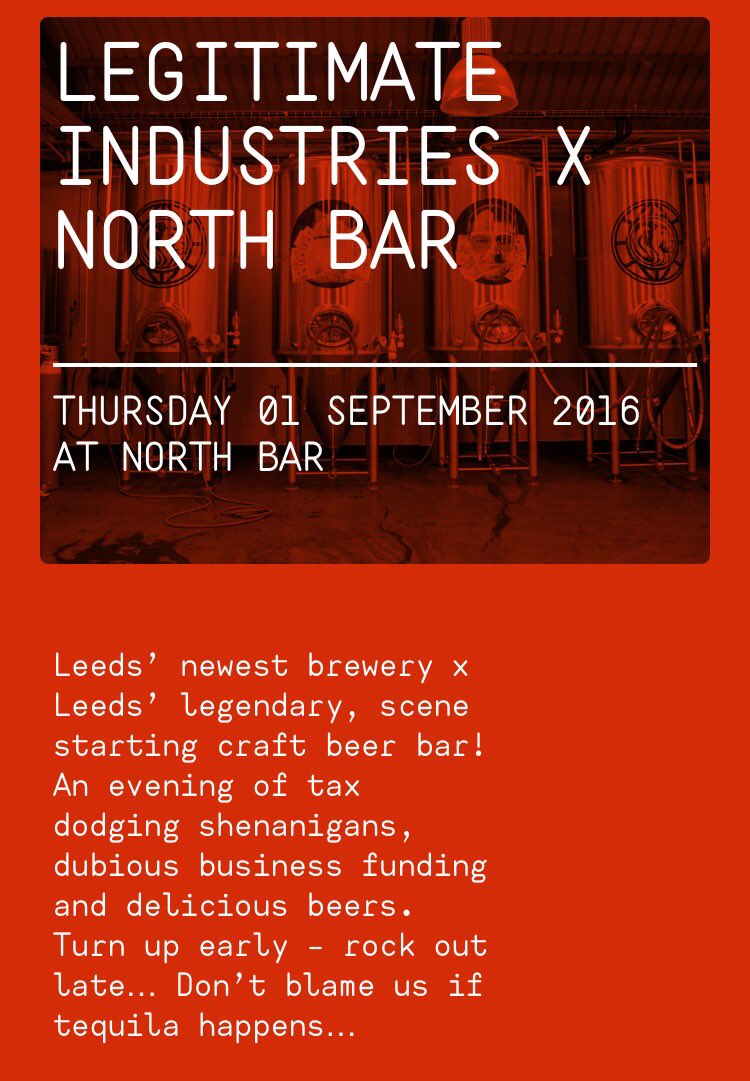 leedsbeerweek19's tweet photo. Those #Leeds heroes @northbardrinks are #HubVenue no.3 - hosting @LegitimateInd on Thurs 1/9 #CraftBeerHour #LBW16 https://t.co/k5J0zrd6sR