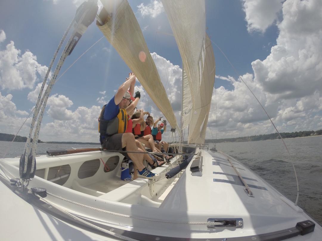 OK_Ascow's tweet photo. Sunny day on the A -- and a little YMCA.  #sailfast #funwithfriends #YMCA https://t.co/fjVGghg0yK
