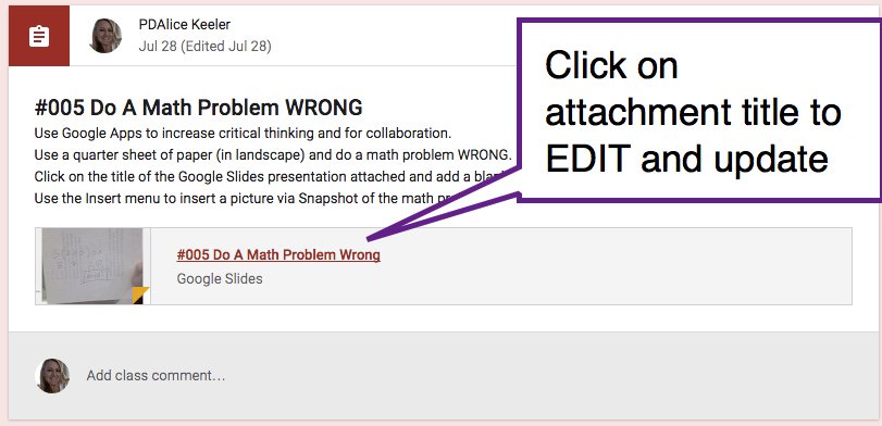 In #GoogleClassroom click on the assignment title to EDIT your typos! #GoogleEDU