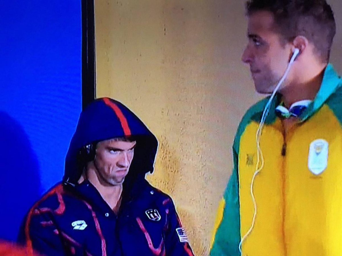 TrackTownUSA's tweet photo. When you have to wait until Friday for Track &amp; Field to start at #Rio2016 
#PhelpsFace https://t.co/T0Dihg8H2T
