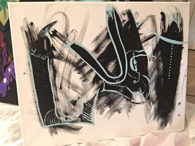 Working on this painting and blinging it out and I thought of @KendraLust black/Tiffany blue 👸🏻 https://t<a href="/tag/theabbey"class="tags"><span>#theabbey</span></a><a href="/tag/raybaybay"class="tags"><span>#raybaybay</span></a>
