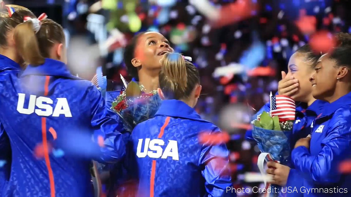 ATT's tweet photo. These women are #gold! Congratulations to #ATTAthlete @GabrielleDoug and the women of @USAGym. #ATTFanmate #Rio2016 https://t.co/JeOj1S6udq