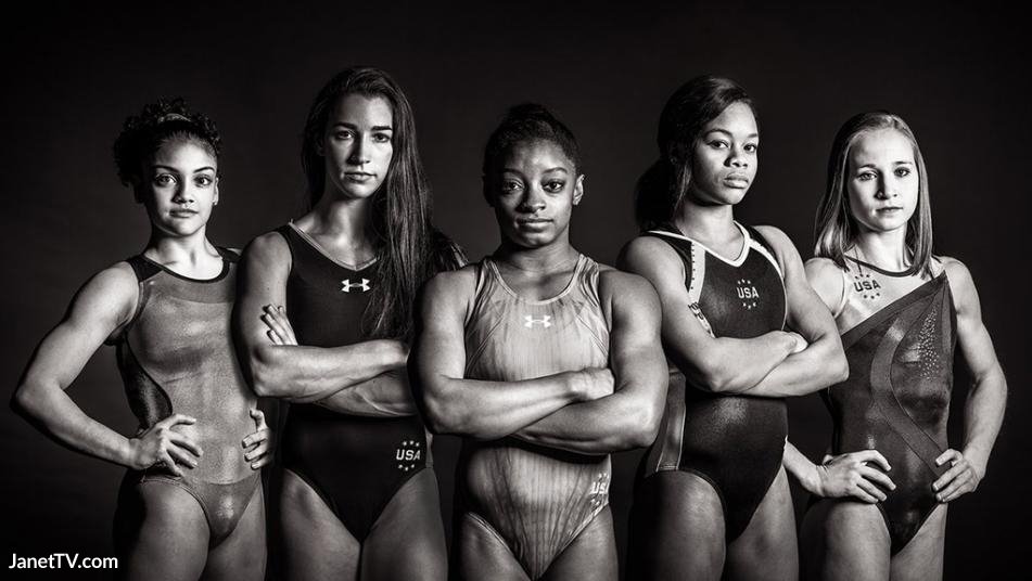 SportsForWomen's tweet photo. USWomen Gym BIG team lead. Gold! @Simone_Biles  @MadisonKocian @Aly_Raisman @lzhernandez02 @gabrielledoug https://t.co/rQ7ehMCFpr