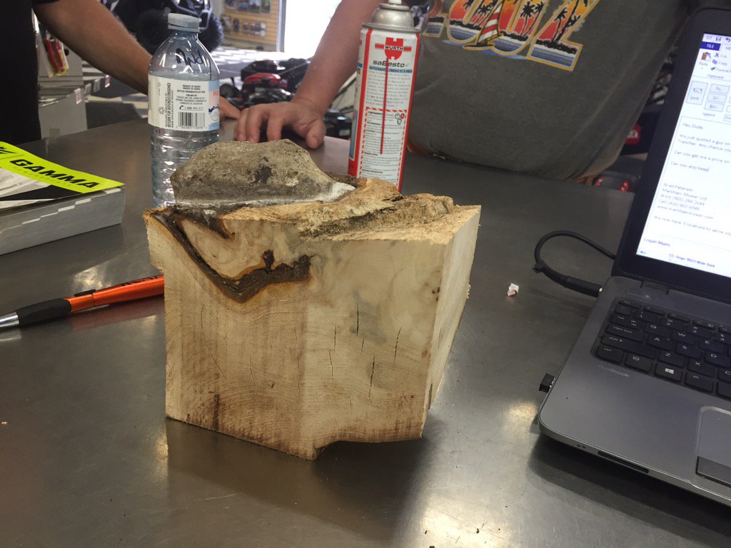 markhammower's tweet image. Customer brought this into show us. Found a rock grown into the crotch of a tree @STIHLCanada #sparkswereflyin