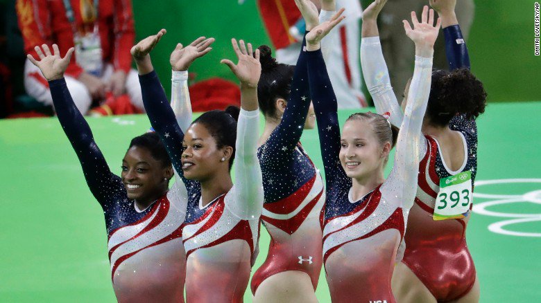 CNN's tweet photo. BREAKING: #TeamUSA wins women's gymnastics team gold medal at #Rio2016 https://t.co/6amGKoquKl https://t.co/7wtebLtCuJ