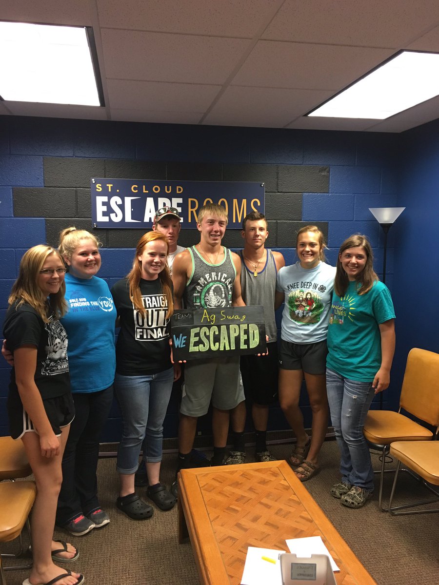 evw_ffa's tweet photo. The officer team working on team building at the St. Cloud escape rooms! They escaped!! #TeamAgSwag https://t.co/wW2uhgw9tn