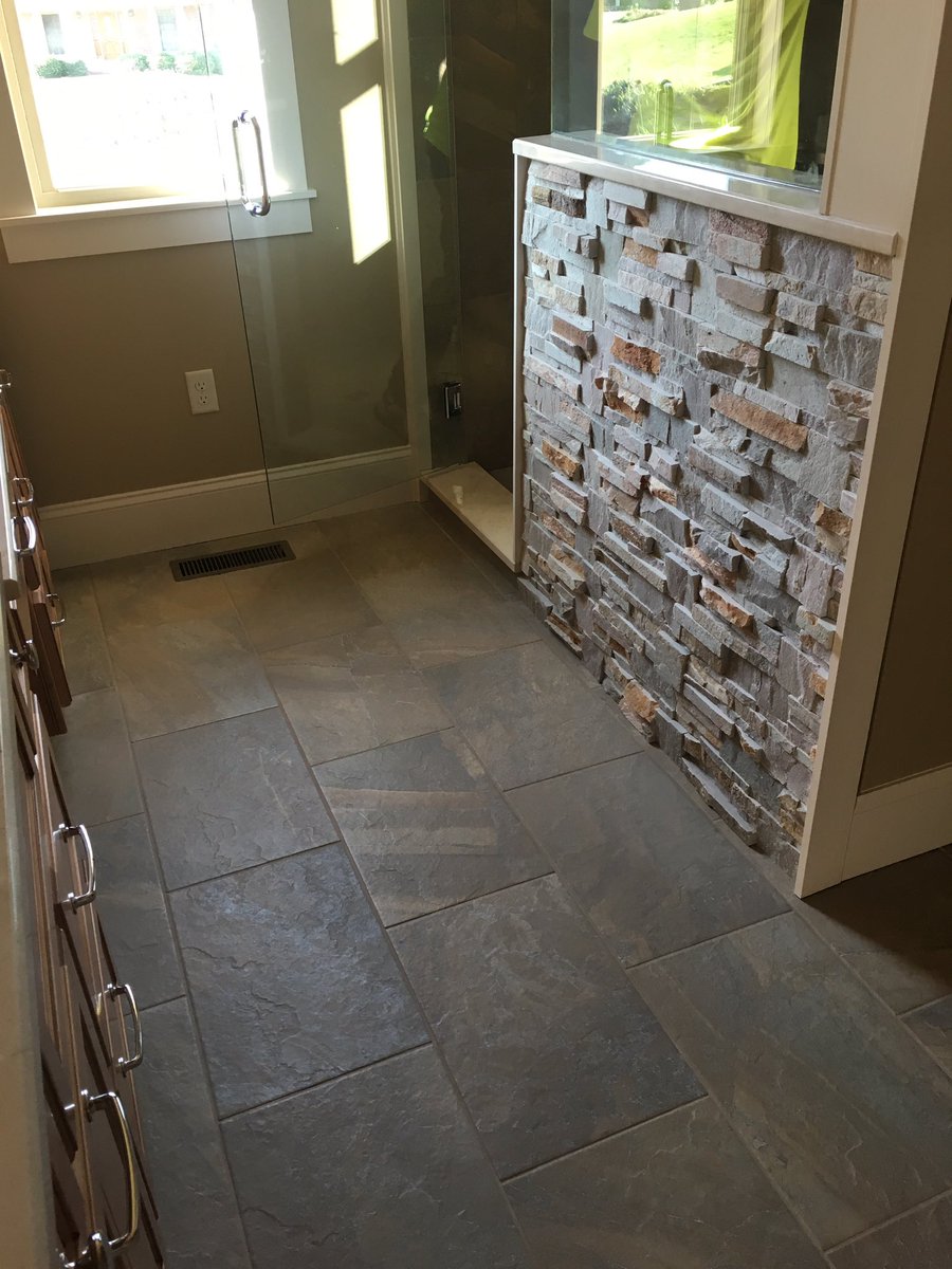 S_RFlooring's tweet photo. Beautiful tile from @Daltile  AY-03 12x24 and 3x3. Accented with S349 Stacked Stone https://t.co/jPfTeATgoM