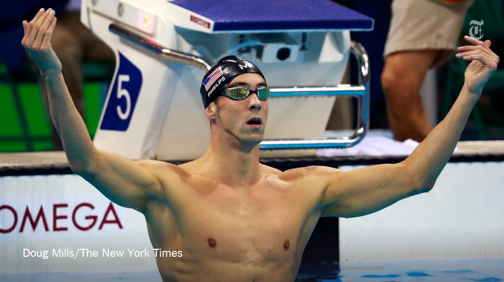 nytimes's tweet image. Michael Phelps won his 20th gold medal. 70 minutes later, he won his 21st gold medal. nyti.ms/2az0UBV