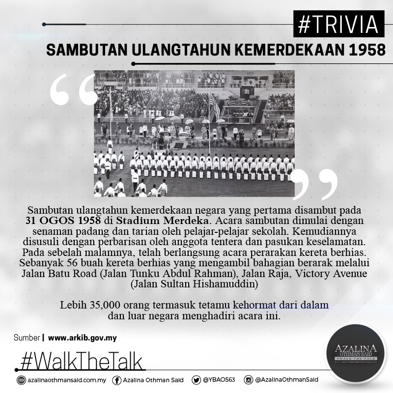 AzalinaOthmanS's tweet photo. Menyingkap Sejarah: Sambutan Hari Kemerdekaan 1958
Semoga keamanan & keharmonian ini kekal sejahtera
#TriviaMerdeka https://t.co/WTlHnLDVri