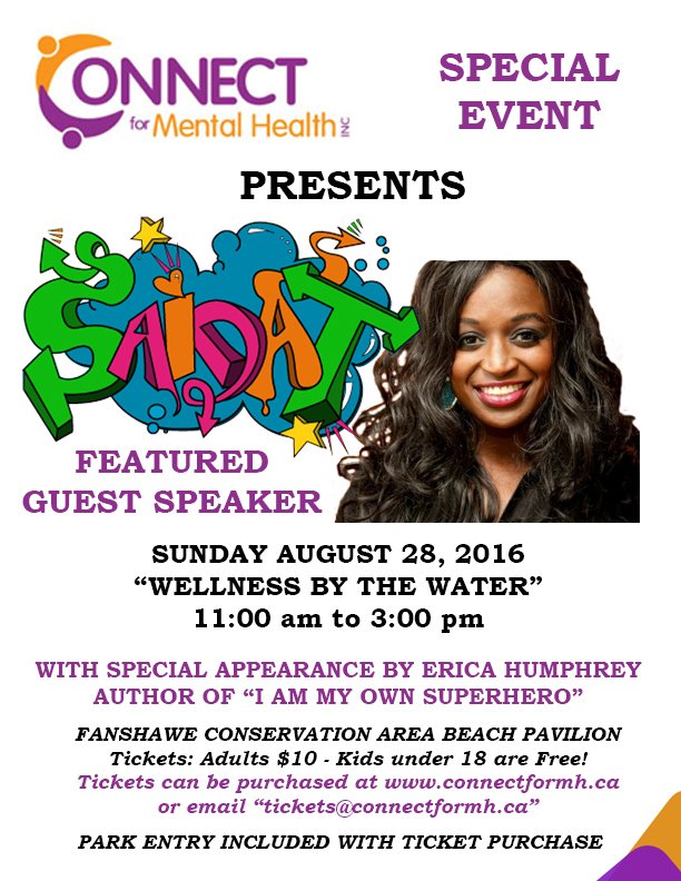 JimDeanLaw's tweet photo. So excited that @saidat2motivate will be joining @ConnectforMH for Wellness By The Water on Aug 28 at Fanshawe Park! https://t.co/CWdcB7UXZj