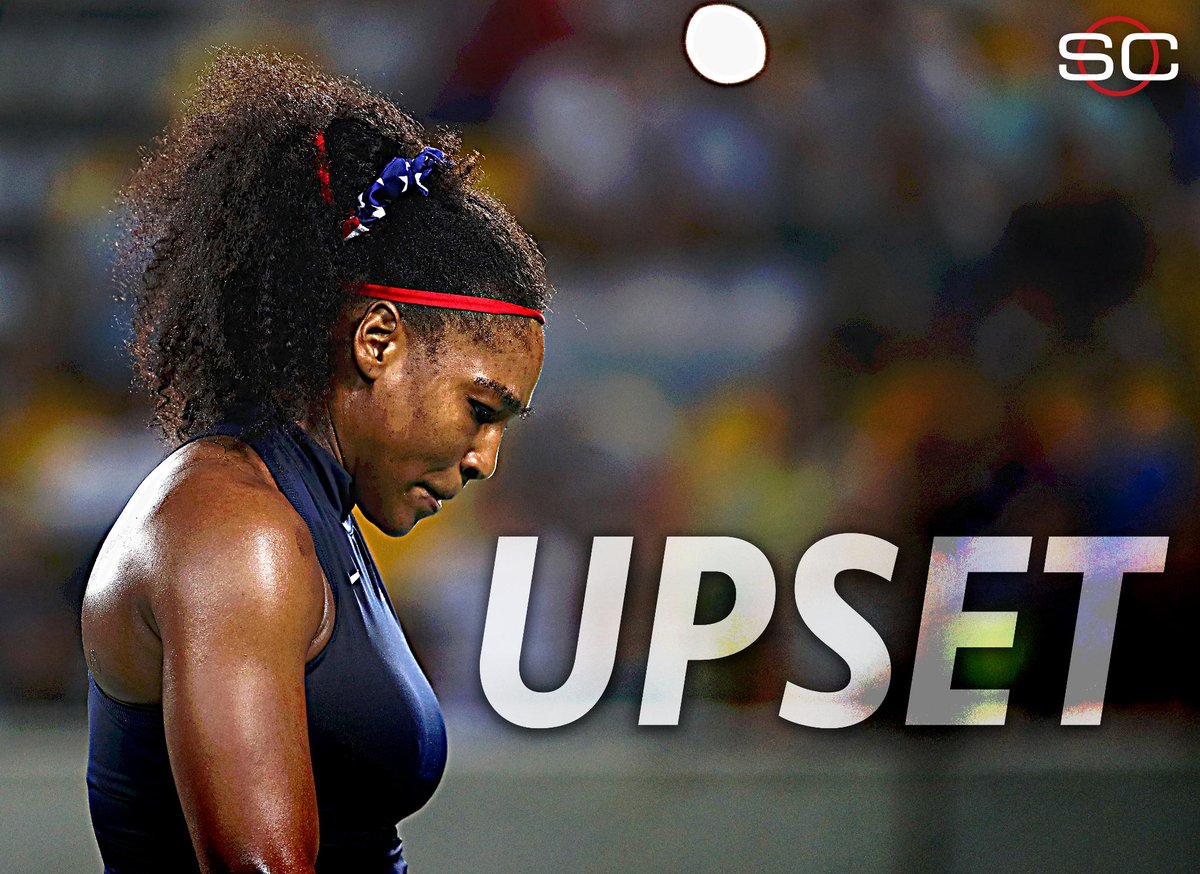 SportsCenter's tweet photo. UPSET. Elina Svitolina defeats defending gold medalist Serena Williams in straight sets at #Rio2016. https://t.co/oLoMEgj1Ks