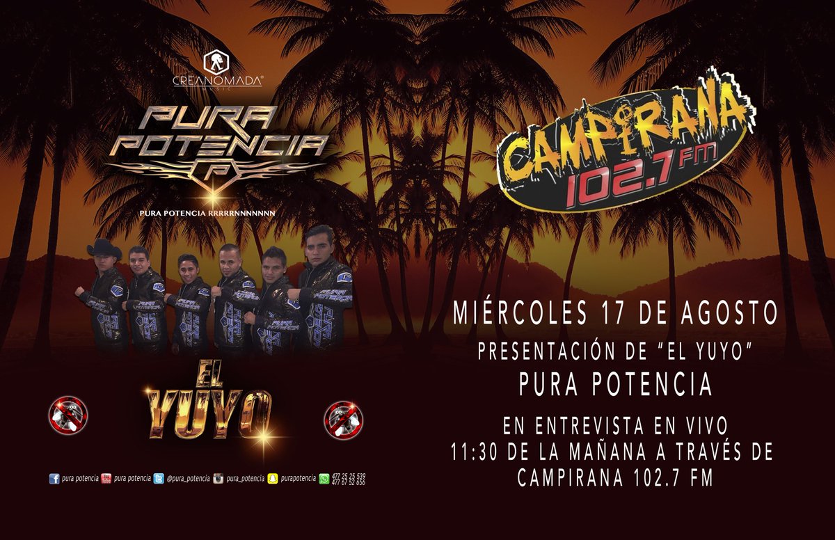 pura_potencia's tweet photo. Gente de Irapuato no se pierdan nuestra entrevista en vivo a través de la @campirana1027 en punto de las 11:30AM https://t.co/ZE8VmTGGip
