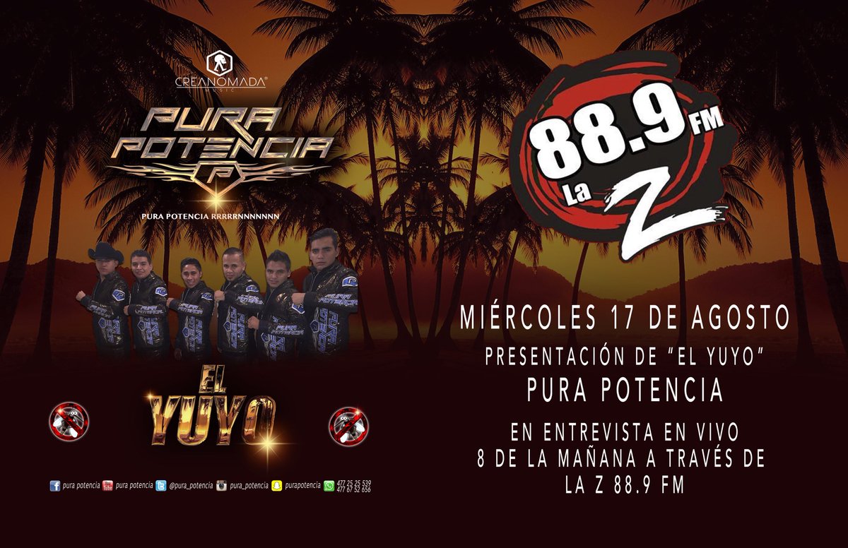 pura_potencia's tweet photo. Escucha nuestra entrevista en vivo este próximo Miércoles 17 de Agosto en vivo por @LaZ889FM en punto de las 8AM https://t.co/UBgCezHPLW