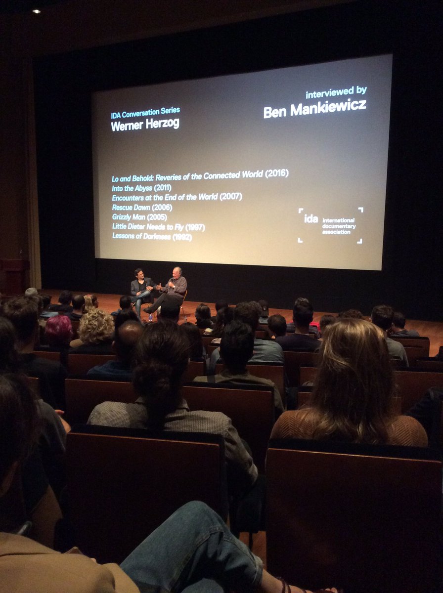 IDAorg's tweet photo. Herzog: "I had no clue that cinema even existed until I was 11." #IDAtalks https://t.co/qNvvMBUAT4