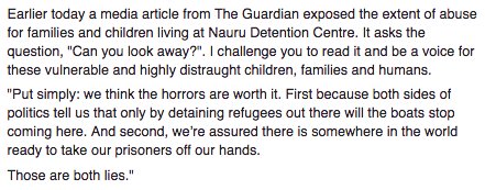 JazHitchen's tweet image. A condemning article by @guardian exposing the inhuman horrors and experiences of Nauru. theguardian.com/australia-news…