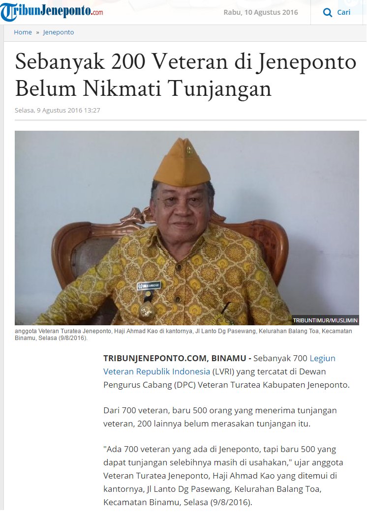 INDONESIAinLOVE's tweet photo. Sebanyak 200 Veteran di Jeneponto Belum Nikmati Tunjangan - Selamat Hari Veteran Nasional https://t.co/306KqNqTAX