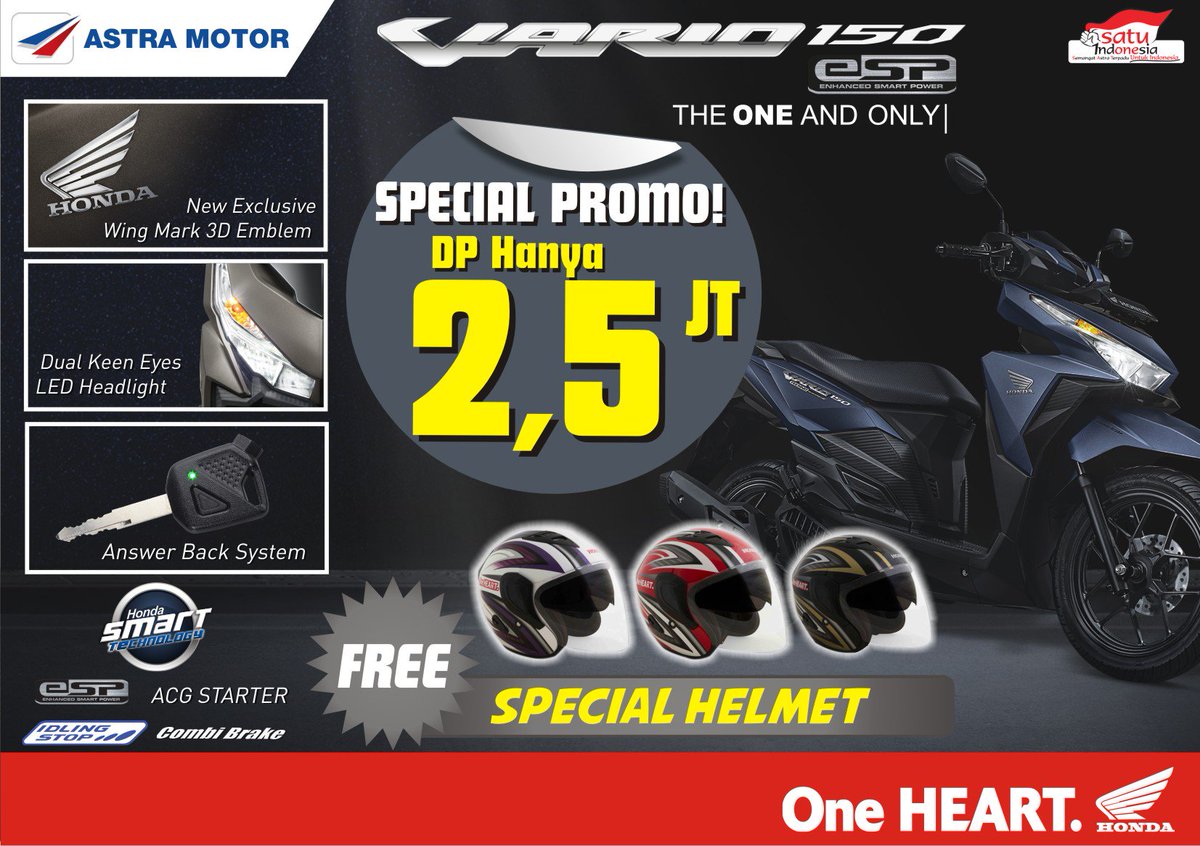 welovehonda_KT's tweet photo. Dapatkan Special Helmet untuk setiap pembelian Honda Vario 150 - Cukup dgn Uang Muka 2,5 Juta #HondaPromo #Promobpn https://t.co/dSmrkNjjNp