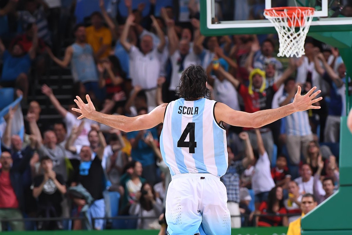 FIBA's tweet photo. The classic @LScola4 celebration #ARG #Rio2016 #Basketball https://t.co/xHsqUZFdcP