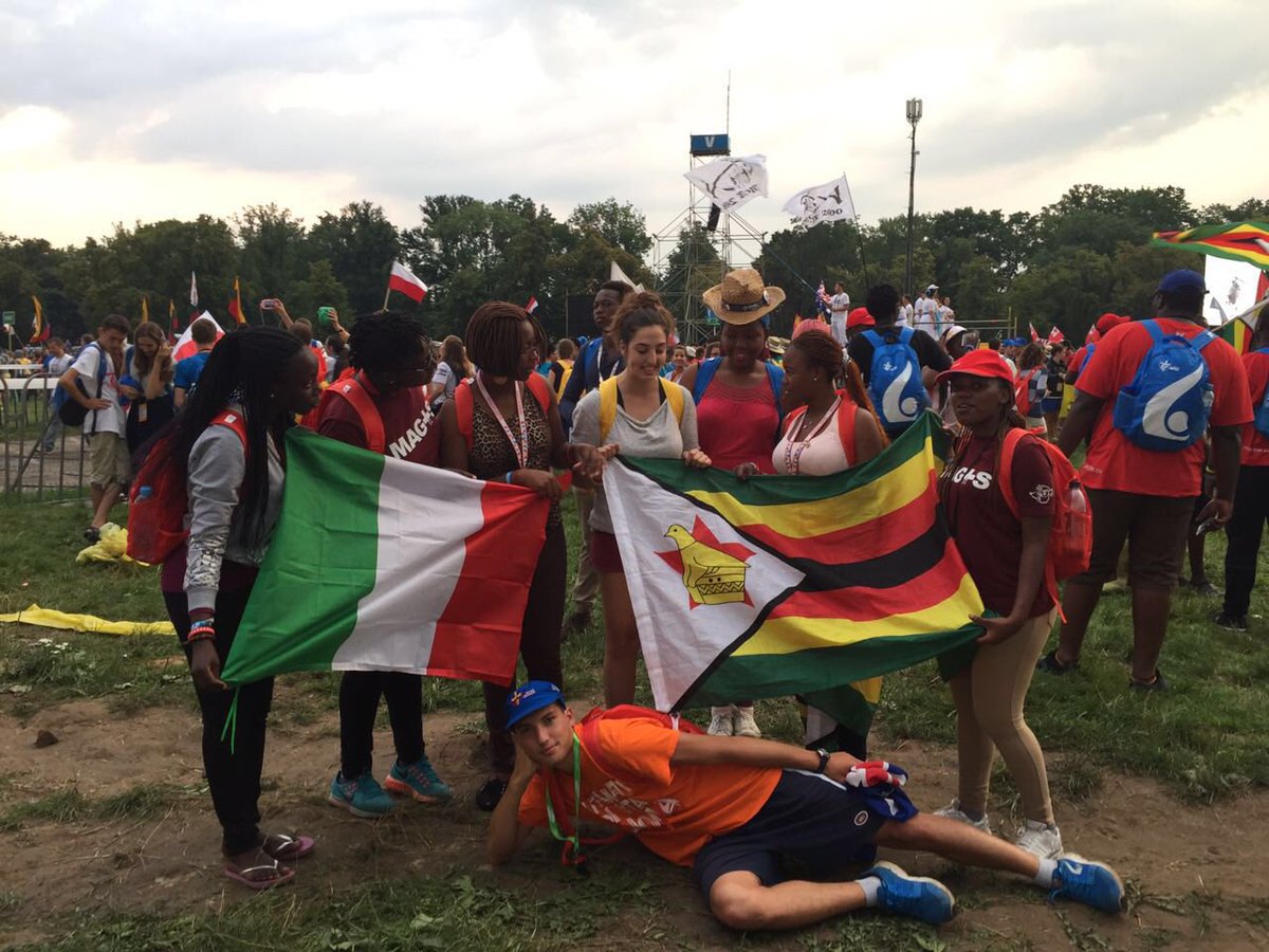 MagisZimbabwe's tweet photo. Raising our country flag in a positive manner of course. Reliving the World Youth Day moments. #Krakow2016 #beMAGIS https://t.co/git34lI9tv