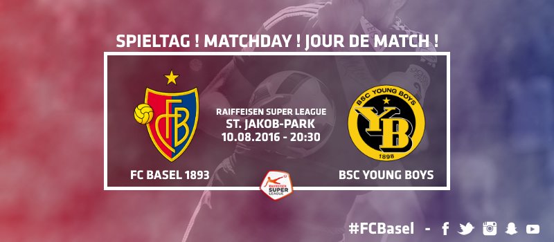 Es ist Spieltag! Anpfiff gegen den <a href="/BSC_YB/">BSC YOUNG BOYS</a> im Joggeli ist um 20.30 Uhr! #fcbasel #fcbyb #rotblaulive