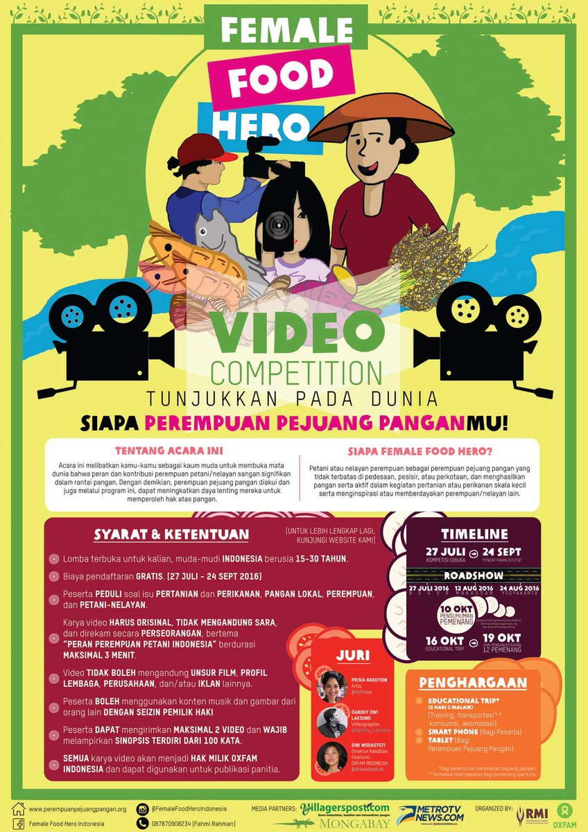 Kirim video ttg #PerempuanPejuangPangan yuk! Bisa dpt sesi kls dr <a href="/Dandhy_Laksono/">Dandhy Laksono</a>. @itsPrisia jg slh 1 jurinya