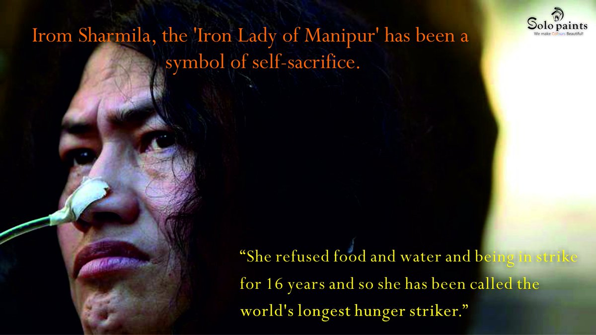 solopaints's tweet photo. #Irom Sharmila Chanu called off her 16 years strike on August 9th, 2016. #sacrifice #IronLady https://t.co/MBBfe2IQiT