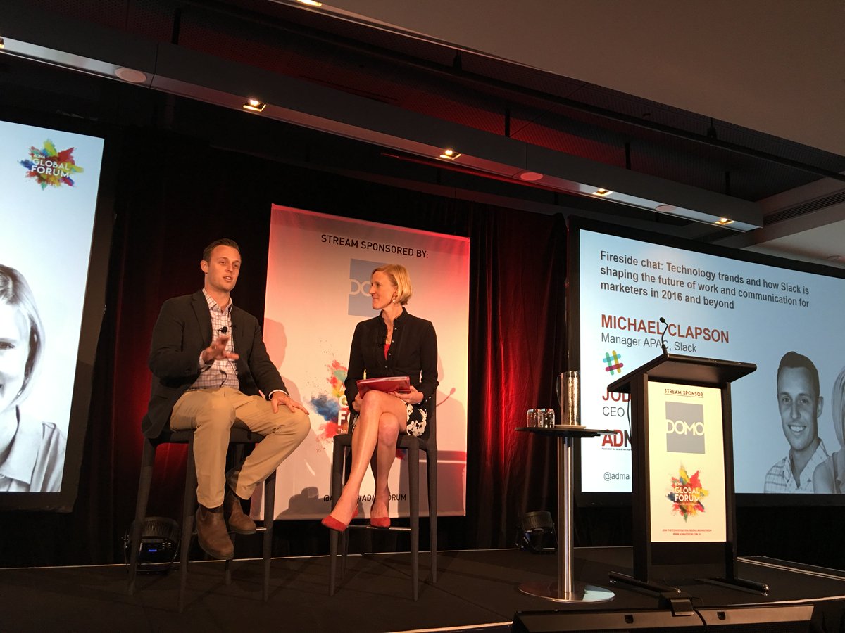slingstonepr's tweet image. Fireside chat with @mikeclapson of @slackhq &amp;amp; @jodiesangster on how #Slack is shaping the future of work. #admaforum