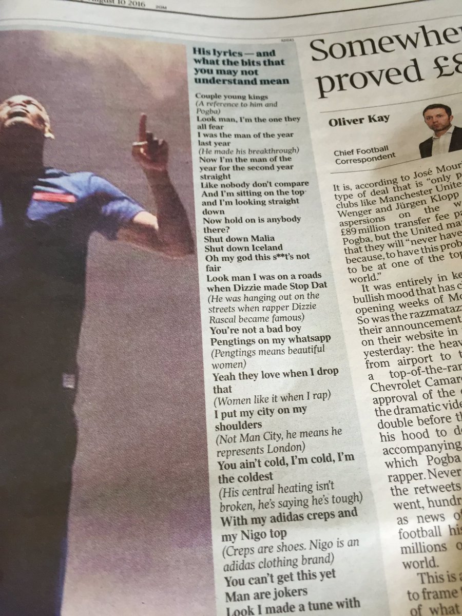 The Times translating Stormzy's Pogba rap is a real treat in the paper today - 'Pengtings'