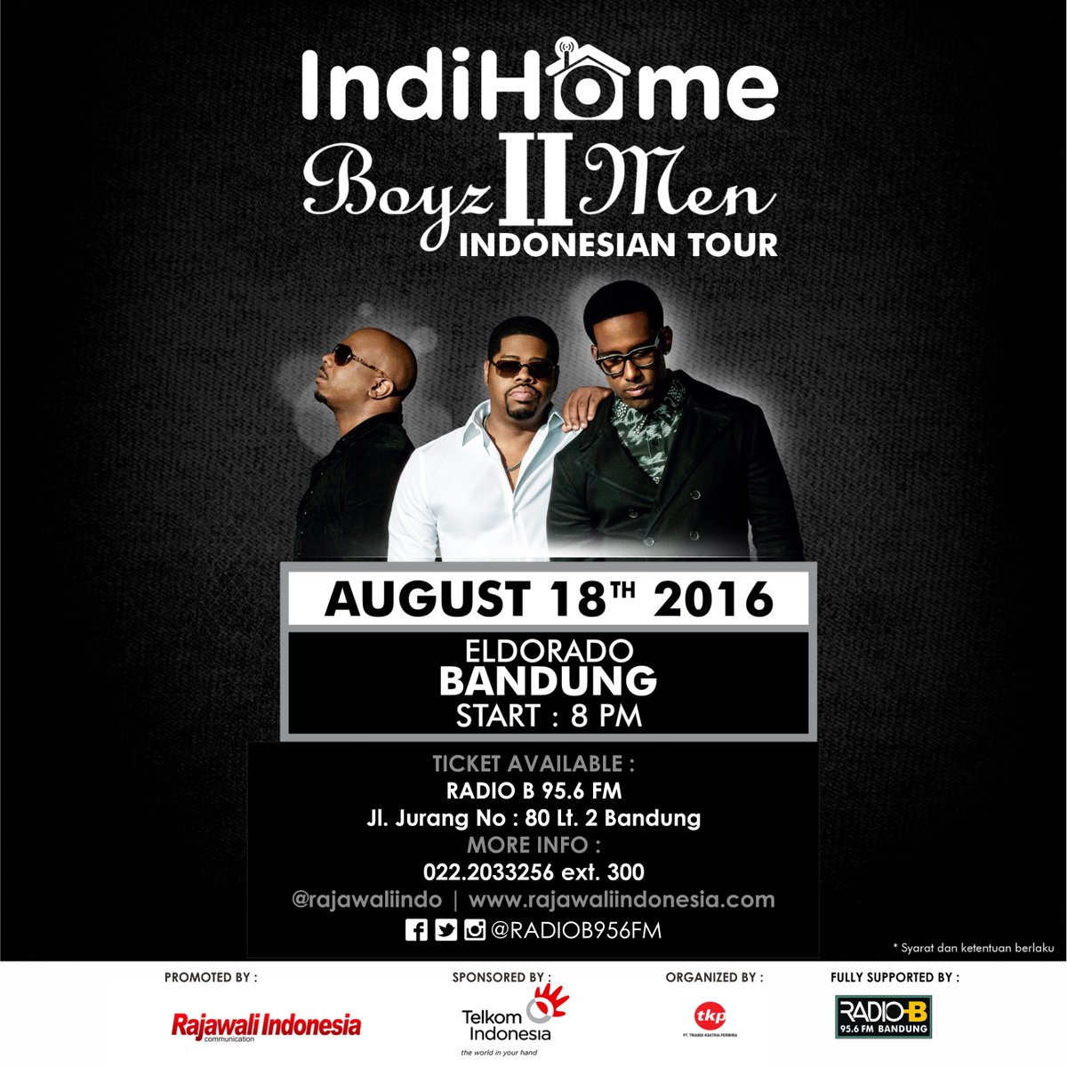 Boyz II Men Indonesian Tour | 18 August 2016 @ Eldorado Bandung | Ticket box: Radio B Jl Jurang 80 Bandung! #ad