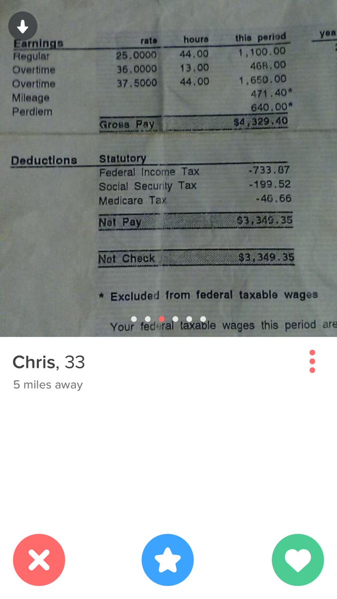 FirstDateSally's tweet photo. By far the douchiest thing I've seen on #tinder. Guess what. I still make more than you and I only work 35 hours/wk. https://t.co/q0zYbd9yXL
