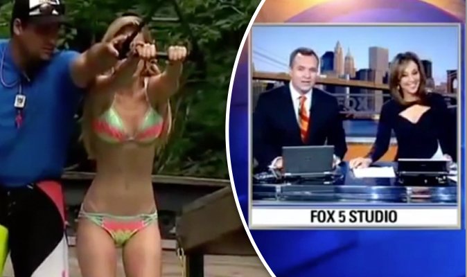 News Anchor Gets A Little Too Excited When Reporter Strips Down To Bikini Daily Express